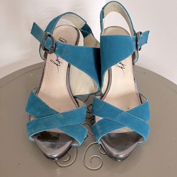 Miss Sixty Teal suede peep toe sandals. Size 37. Great condition - Picture 2 of 4